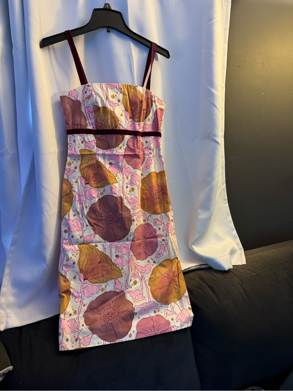 Women’s Pink Floral Sundress with Burgundy Straps